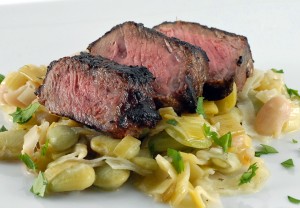 Steaks with Creamy Beans and Leeks