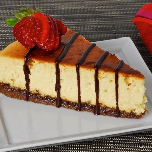 Lemon and Thyme Ricotta Cheesecake with Lavender Chocolate Drizzle
