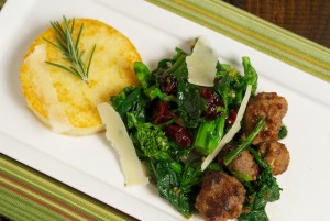 Rapini with Sausage, Cranberries and Polenta Cakes