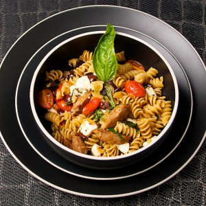 Wheat Fusilli with Chorizo, Mozzarella and Basil