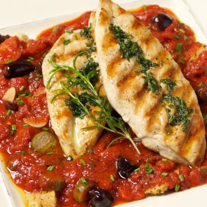 Rosemary Chicken with Caper Olive Tomato Sauce