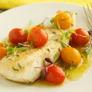 Halibut with Charred Tomatoes and Dill